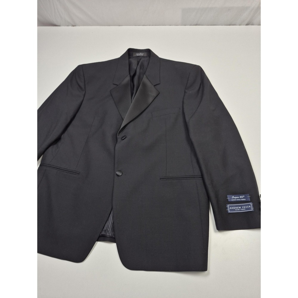 Andrew Fezza Suit Jacket Mens 44 Short Black Super 100s Wool Tuxedo Formal